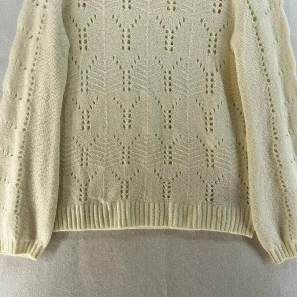GAP Sweater Women's S Beige Cable-Knit Pointelle Crew Neck Ribbed Balloon Sleeve - Picture 8 of 13
